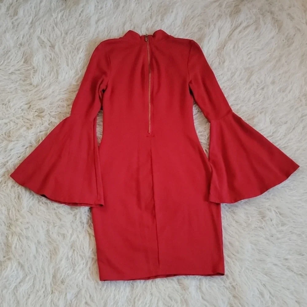 Venus Long Bell Sleeve Mock Neck‎ Zip Back Bodycon Sheath Dress Size Large